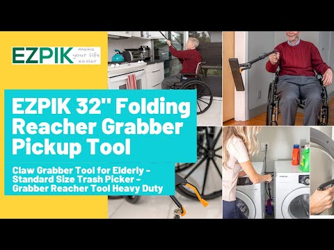 EZPIK® 32" Folding Reacher Grabber Pickup Tool - Claw Grabber Tool for Elderly / Disabled